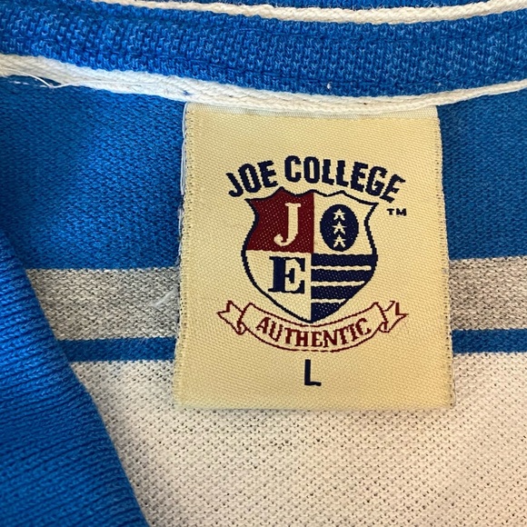 Vintage Kansas Jayhawks Joe College Polo Shirt Size Large Color Blue White - Picture 3 of 6
